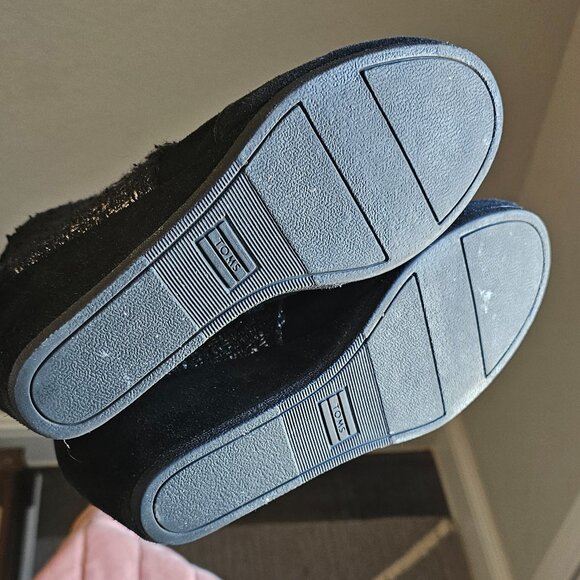 10 Toms Suede Leather Black + Metallic Textile Lace-up Ankle Booties Wedge Heel - Picture 7 of 8